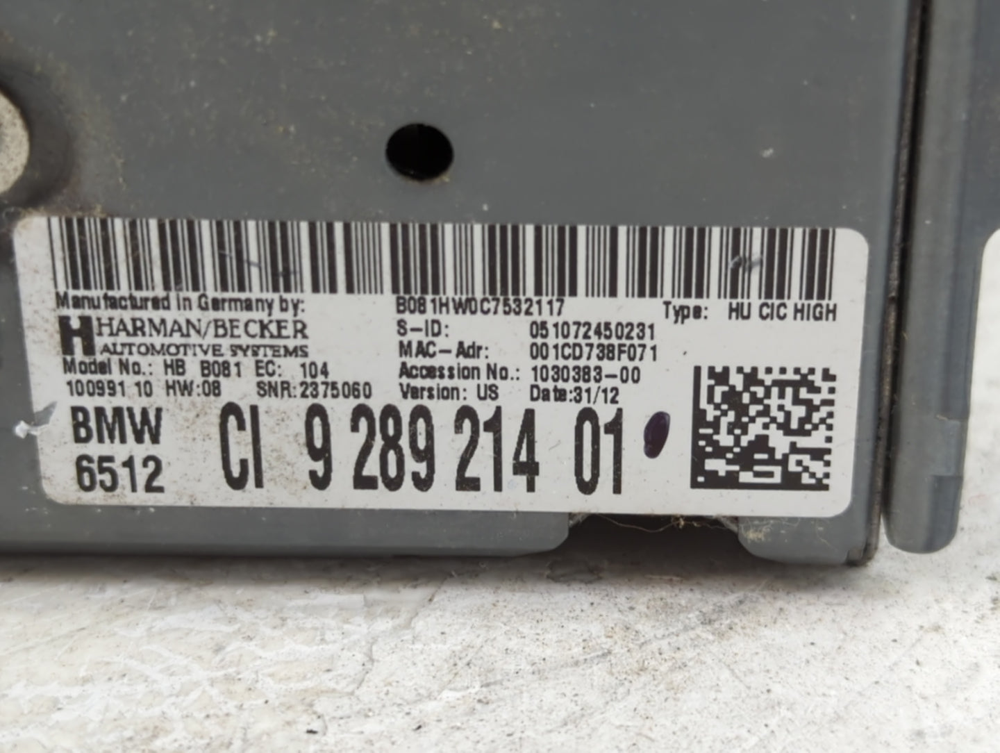 2012-2013 Bmw 328i Radio AM FM Cd Player Receiver Replacement P/N:9 289 214 01 Fits Fits 2012 2013 OEM Used Auto Parts - Oem