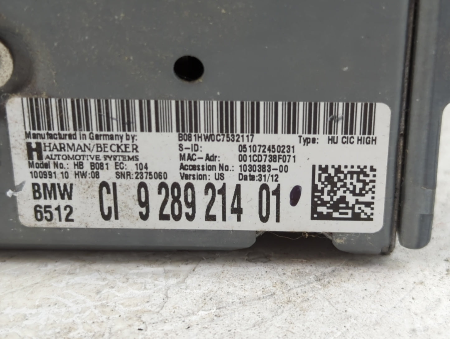 2012-2013 Bmw 328i Radio AM FM Cd Player Receiver Replacement P/N:9 289 214 01 Fits Fits 2012 2013 OEM Used Auto Parts - Oem