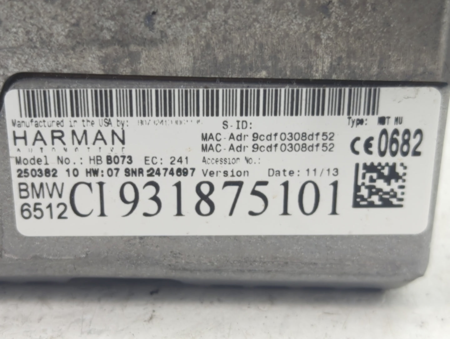 2013-2014 Bmw 528i Radio AM FM Cd Player Receiver Replacement P/N:CI 931875101 Fits Fits 2013 2014 2015 OEM Used Auto Parts 