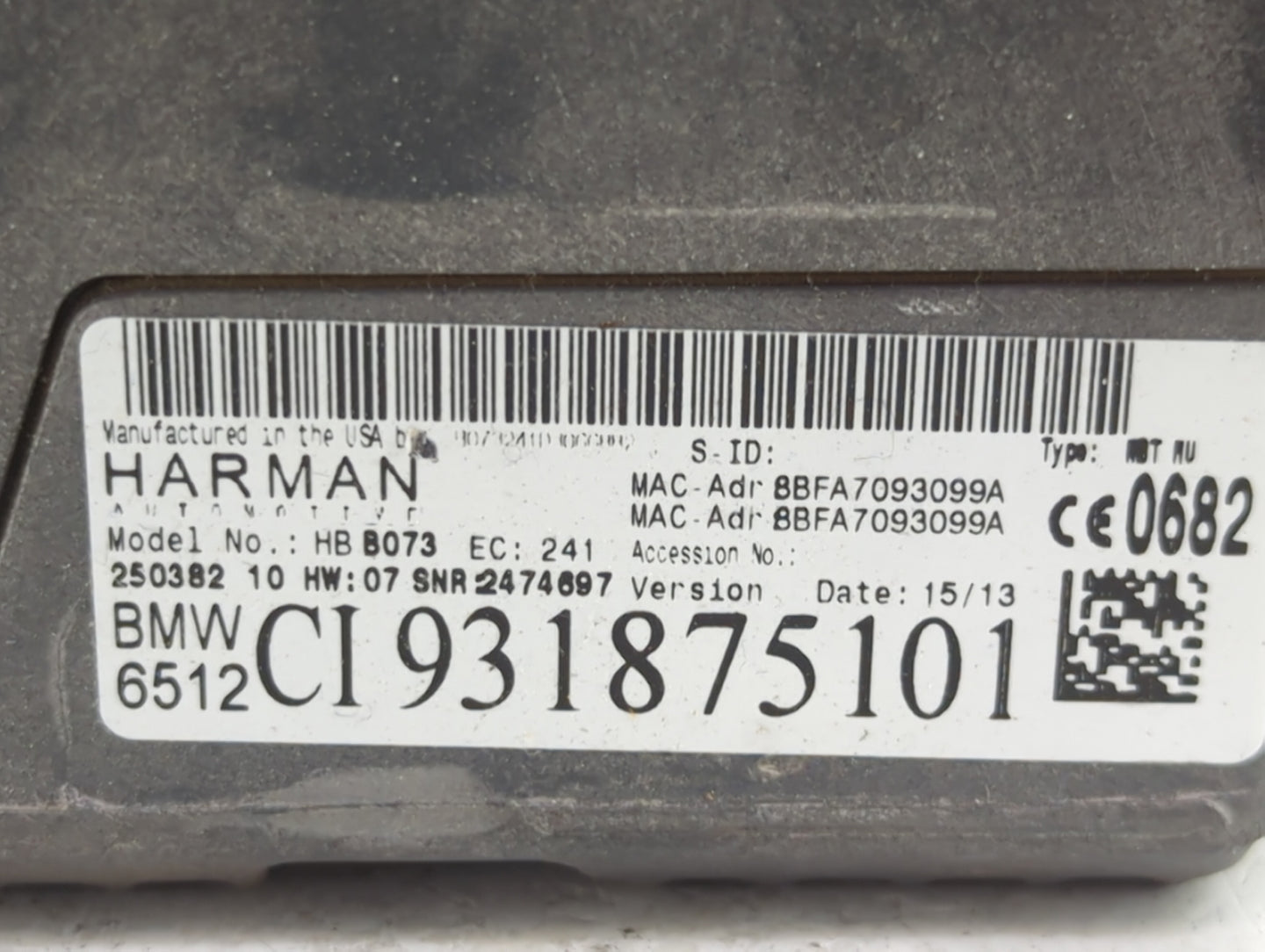 2013 Bmw 528i Radio AM FM Cd Player Receiver Replacement P/N:HB8073 CI931875101, 6512CI931875101 Fits Fits 2012 2014 OEM Use