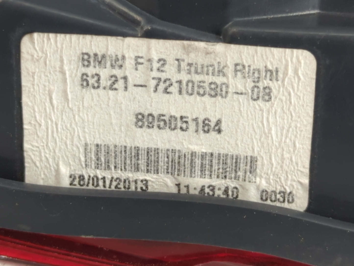 2012-2018 Bmw 650i Tail Light Assembly Passenger Right OEM Fits Fits 2012 2013 2014 2015 2016 2017 2018 OEM Used Auto Parts 