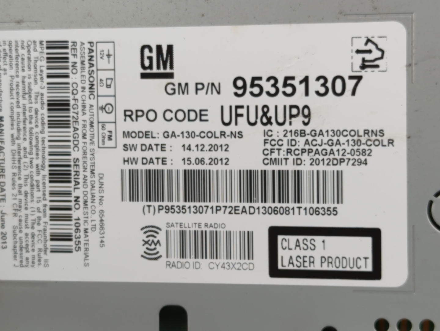 2013-2014 Buick Encore Radio AM FM Cd Player Receiver Replacement P/N:95351307 Fits Fits 2013 2014 OEM Used Auto Parts - Oem