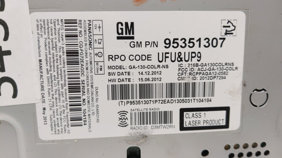 2013-2014 Buick Encore Radio AM FM Cd Player Receiver Replacement P/N:95351307 Fits 2013 2014 OEM Used Auto Parts - Oemuseda