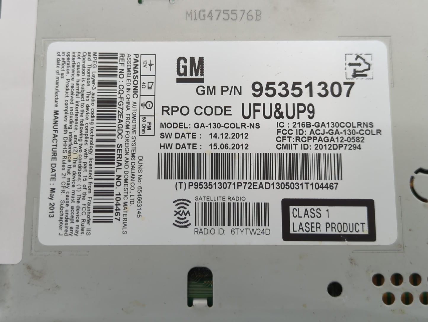 2013-2014 Buick Encore Radio AM FM Cd Player Receiver Replacement P/N:95351307 Fits Fits 2013 2014 OEM Used Auto Parts - Oem