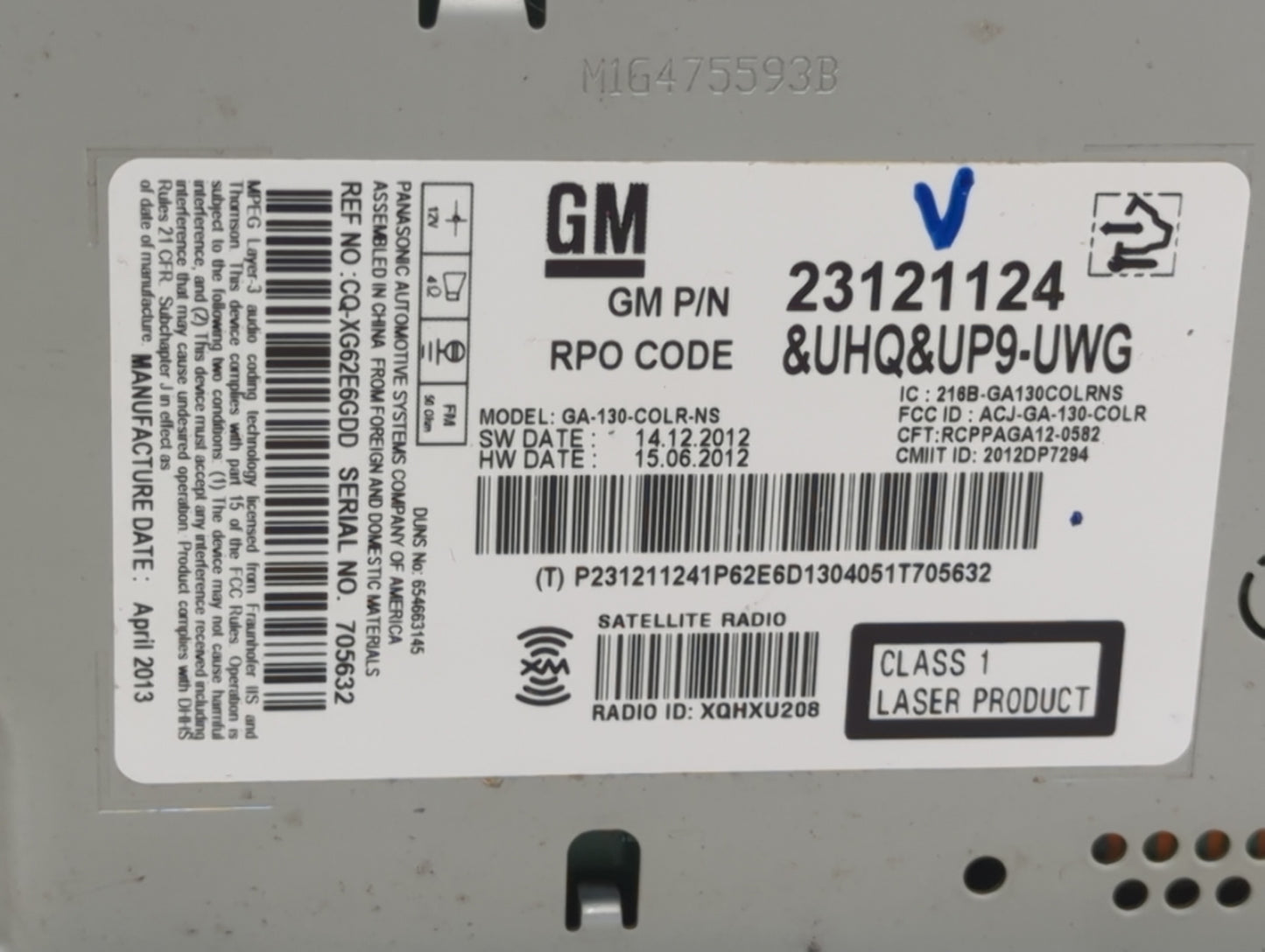 2013 Buick Regal Radio AM FM Cd Player Receiver Replacement P/N:23121124 CQ-XG62E6GDD, GA-130-COLR-NS Fits OEM Used Auto Par