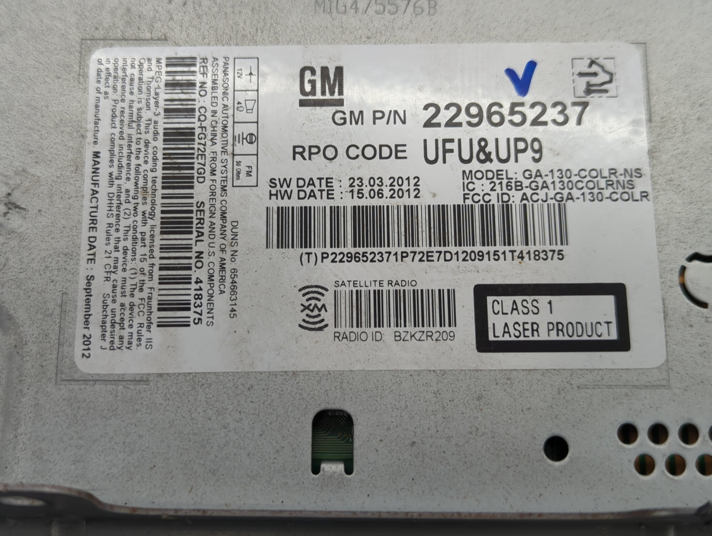 2013 Buick Regal Radio AM FM Cd Player Receiver Replacement P/N:22965237 Fits OEM Used Auto Parts - Oemusedautoparts1.com