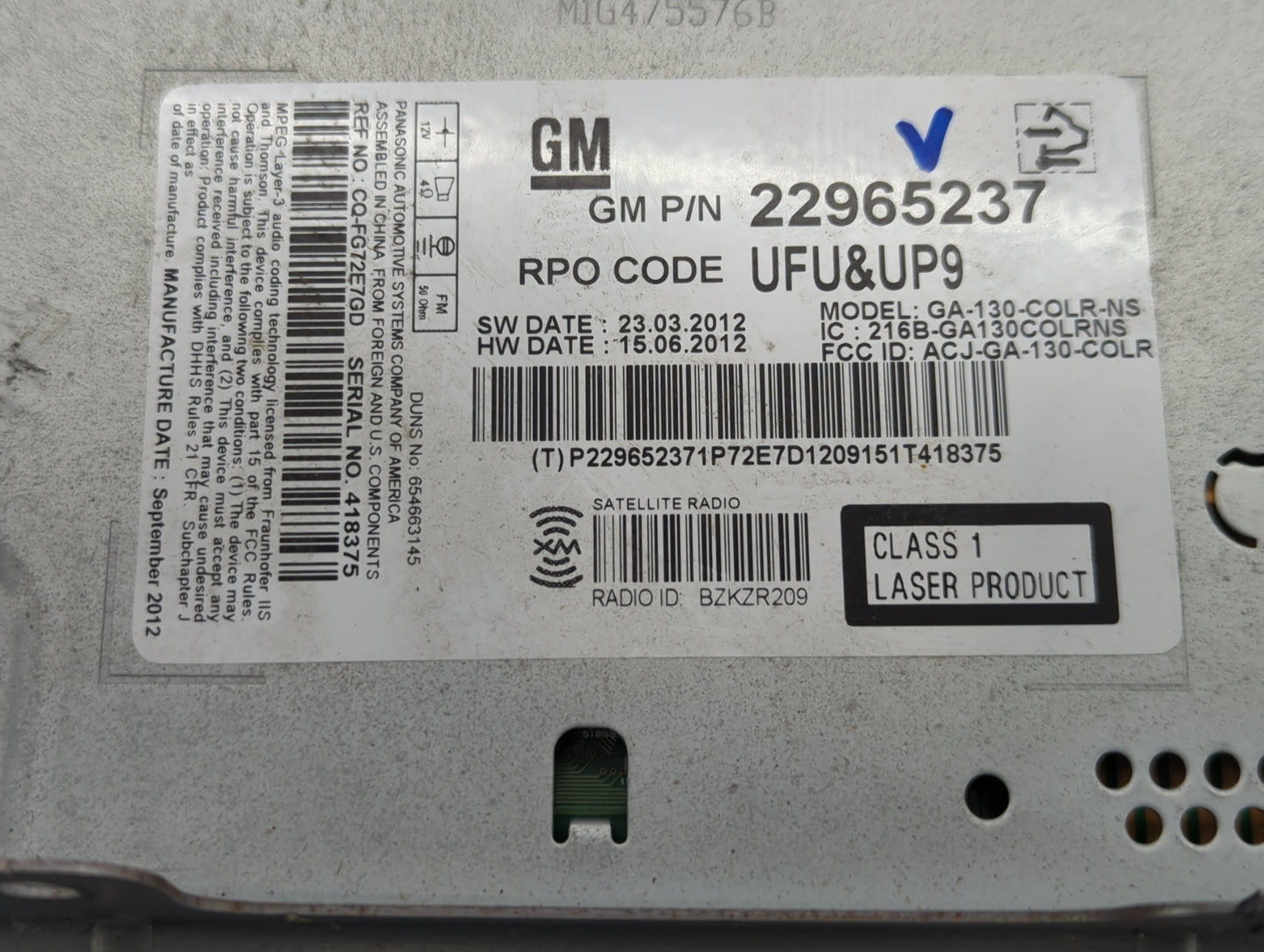 2013 Buick Regal Radio AM FM Cd Player Receiver Replacement P/N:22965237 Fits OEM Used Auto Parts - Oemusedautoparts1.com
