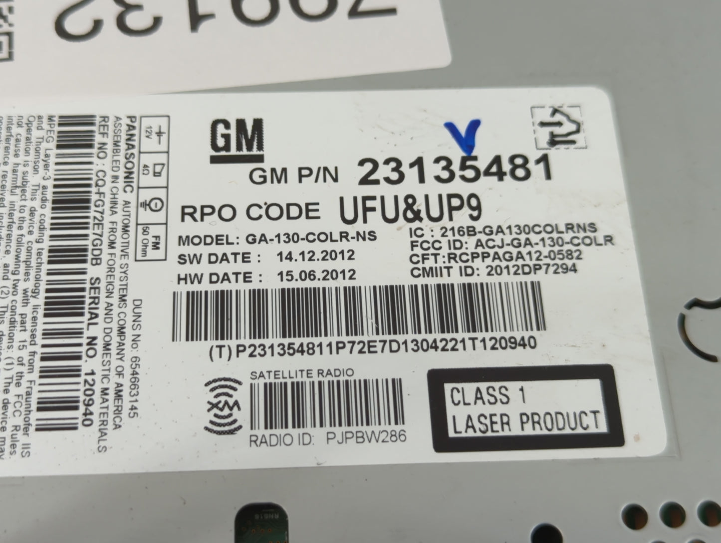 2012-2013 Buick Regal Radio AM FM Cd Player Receiver Replacement P/N:23135481 Fits Fits 2012 2013 OEM Used Auto Parts - Oemu