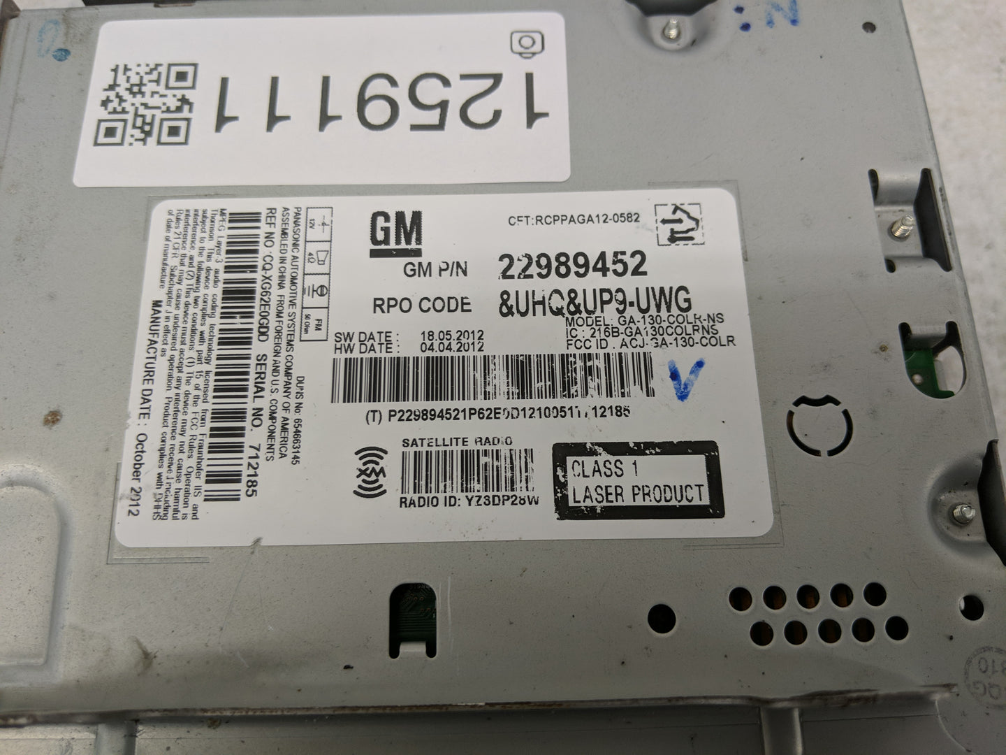 2013 Buick Verano Radio AM FM Cd Player Receiver Replacement P/N:22989452 Fits OEM Used Auto Parts - Oemusedautoparts1.com