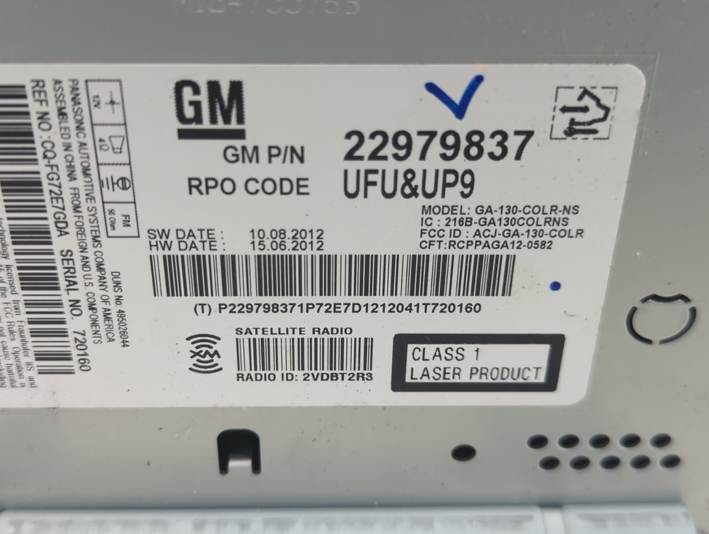 2013 Buick Verano Radio AM FM Cd Player Receiver Replacement P/N:22979837 Fits OEM Used Auto Parts - Oemusedautoparts1.com