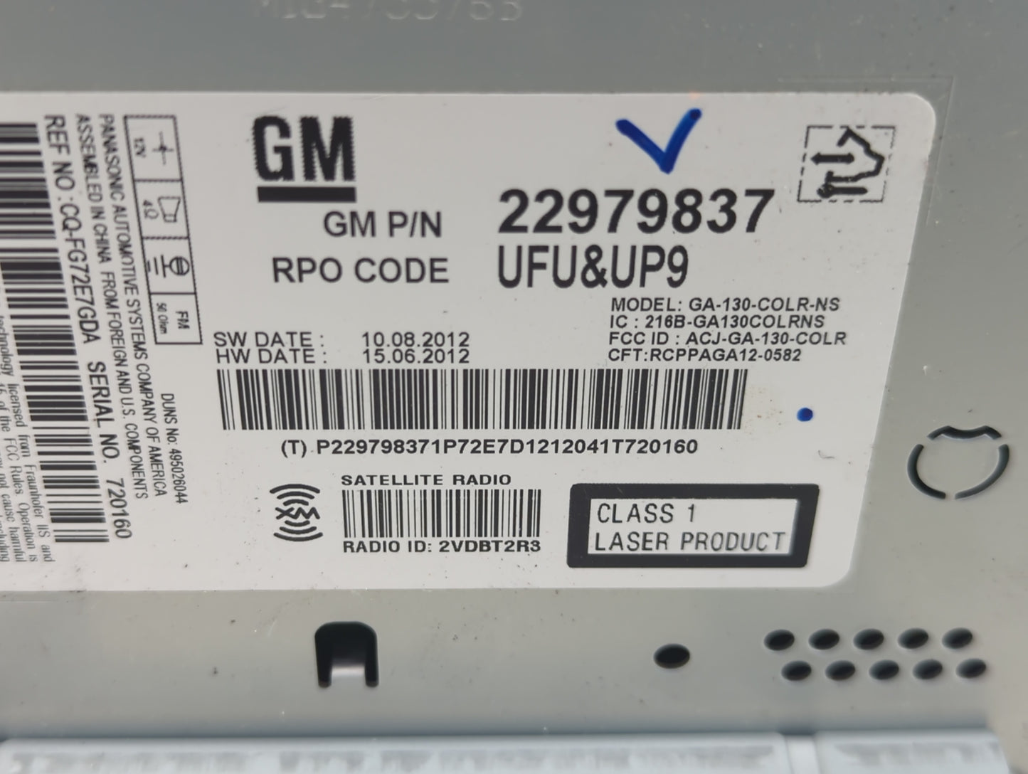 2013 Buick Verano Radio AM FM Cd Player Receiver Replacement P/N:22979837 Fits OEM Used Auto Parts - Oemusedautoparts1.com