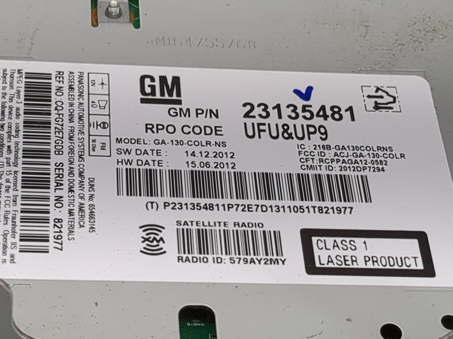2013 Buick Verano Radio AM FM Cd Player Receiver Replacement P/N:23135481 GA-130-COLR-NS, ACJ-GA-130-COLR, 216B-GA130COLRNS 
