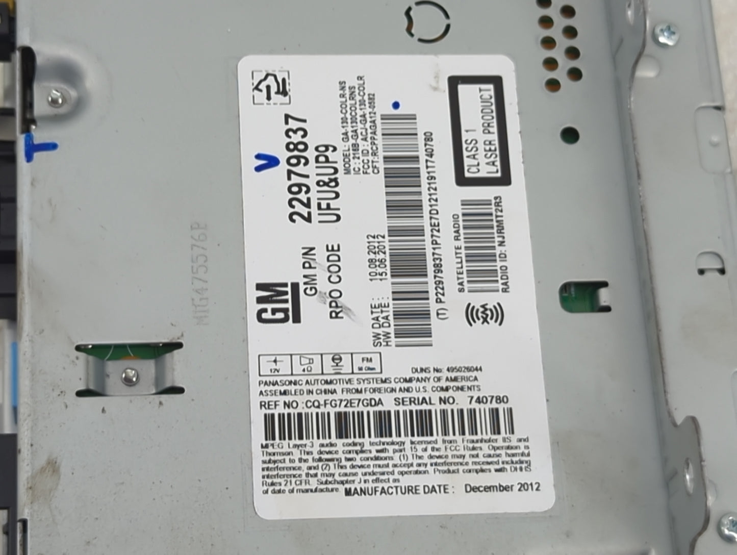2013 Buick Verano Radio AM FM Cd Player Receiver Replacement P/N:22979837 GA-130-COLR-NS, CQ-FG72E7GDA Fits OEM Used Auto Pa
