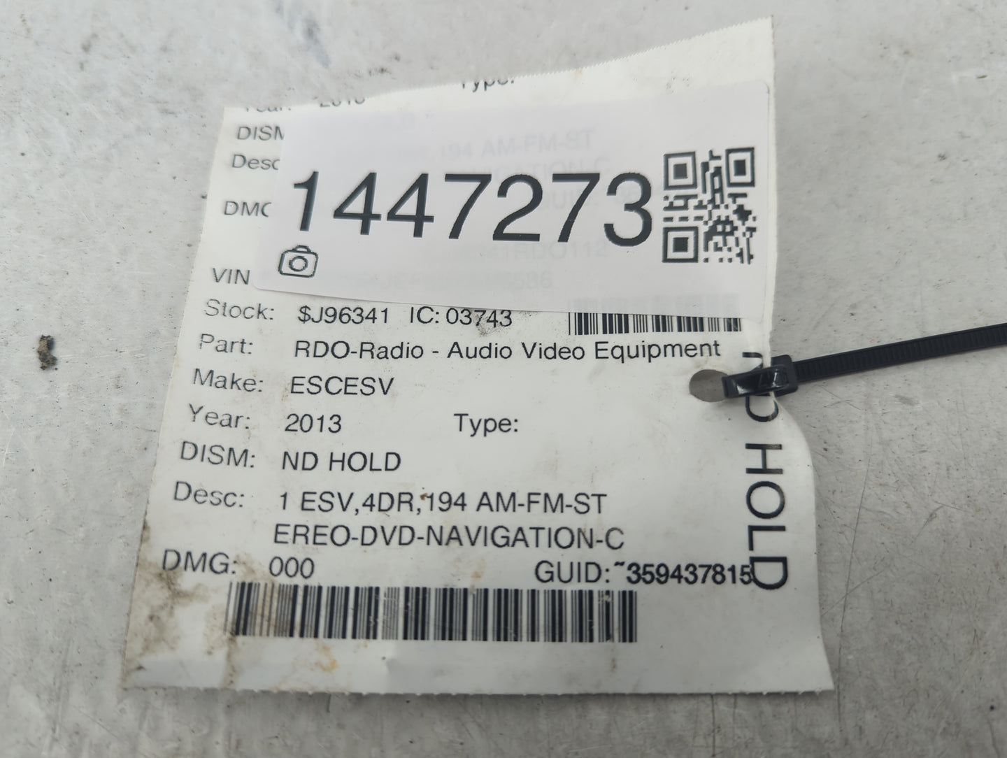 2012-2014 Cadillac Escalade Esv Radio AM FM Cd Player Receiver Replacement Fits Fits 2012 2013 2014 OEM Used Auto Parts - Oe
