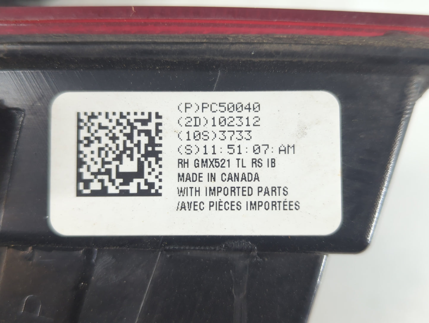 2010-2013 Chevrolet Camaro Tail Light Assembly Passenger Right OEM P/N:PC50040 Fits Fits 2010 2011 2012 2013 OEM Used Auto P