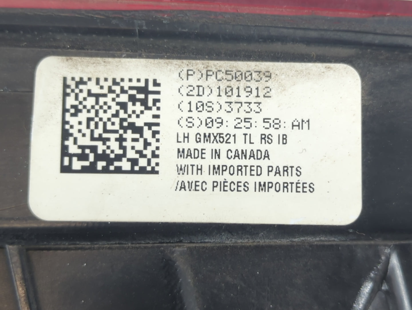 2010-2013 Chevrolet Camaro Tail Light Assembly Driver Left OEM P/N:PC50039 Fits Fits 2010 2011 2012 2013 OEM Used Auto Parts