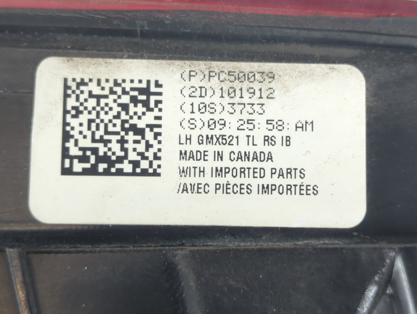 2010-2013 Chevrolet Camaro Tail Light Assembly Driver Left OEM P/N:PC50039 Fits Fits 2010 2011 2012 2013 OEM Used Auto Parts