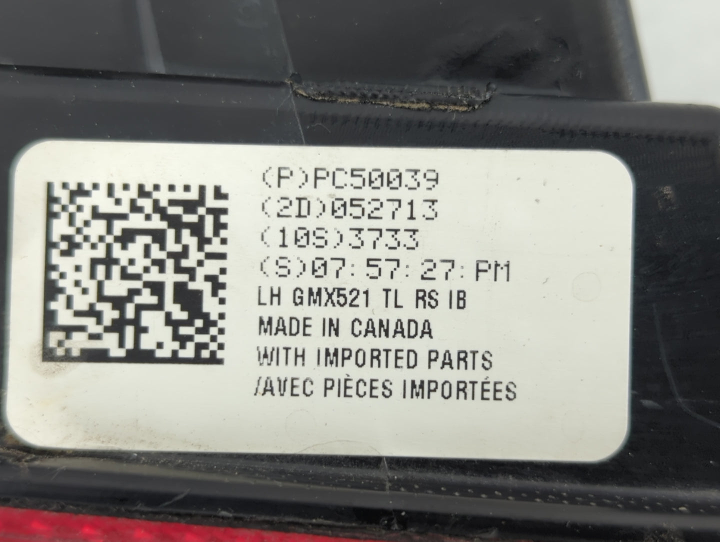2010-2013 Chevrolet Camaro Tail Light Assembly Driver Left OEM P/N:PC50039 Fits Fits 2010 2011 2012 2013 OEM Used Auto Parts