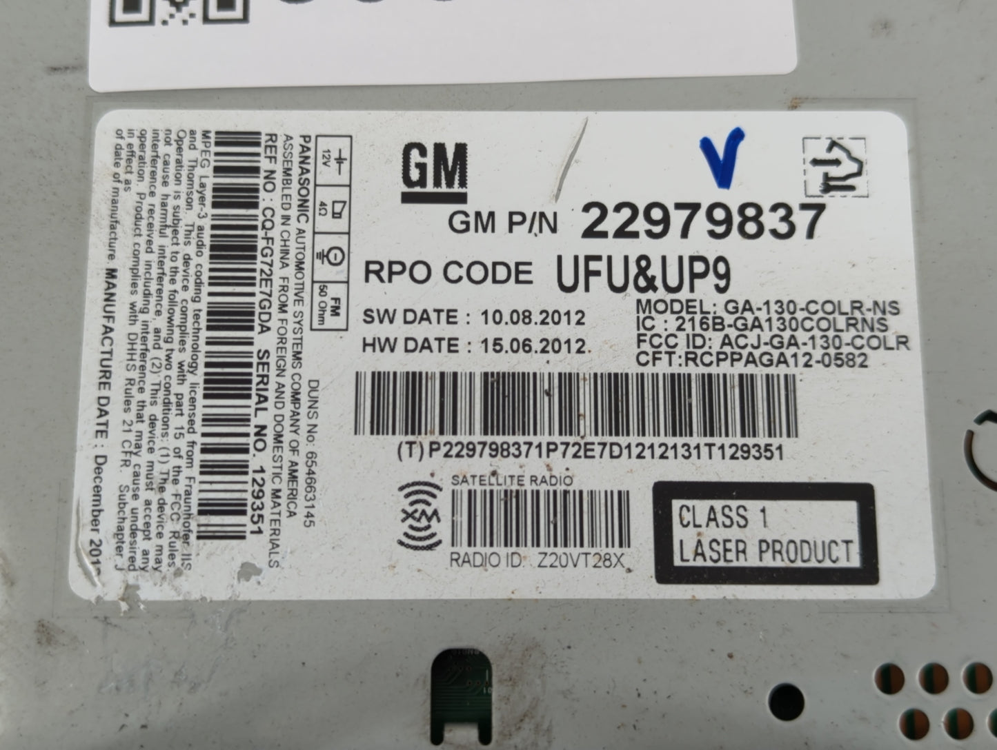 2013 Chevrolet Cruze Radio AM FM Cd Player Receiver Replacement P/N:22979837 Fits OEM Used Auto Parts - Oemusedautoparts1.co