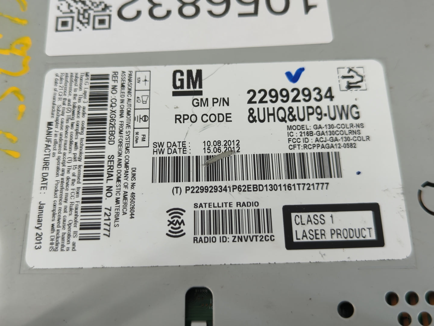 2013 Chevrolet Cruze Radio AM FM Cd Player Receiver Replacement P/N:22992934 Fits OEM Used Auto Parts - Oemusedautoparts1.co