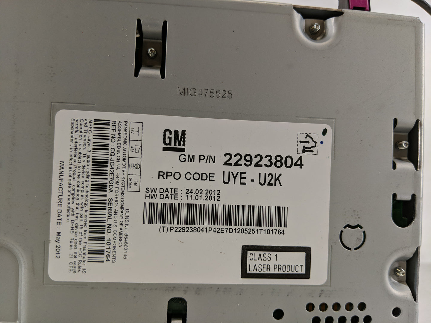 2013 Chevrolet Cruze Radio AM FM Cd Player Receiver Replacement P/N:22923804 Fits OEM Used Auto Parts - Oemusedautoparts1.co