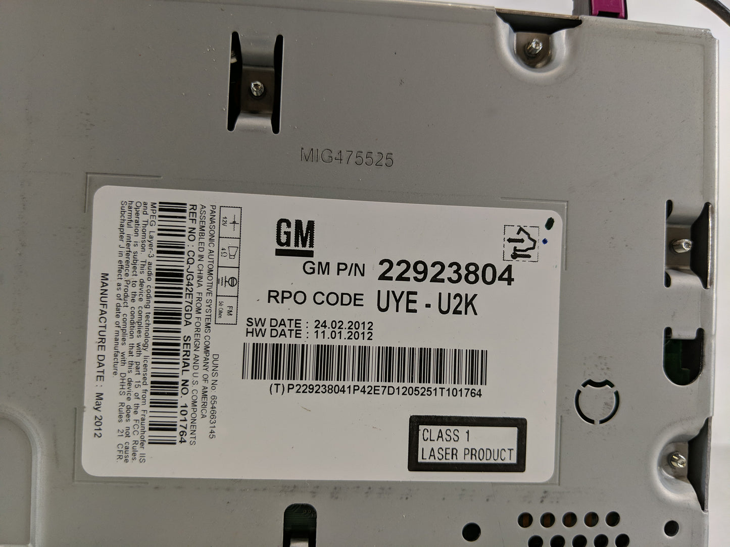 2013 Chevrolet Cruze Radio AM FM Cd Player Receiver Replacement P/N:22923804 Fits OEM Used Auto Parts - Oemusedautoparts1.co