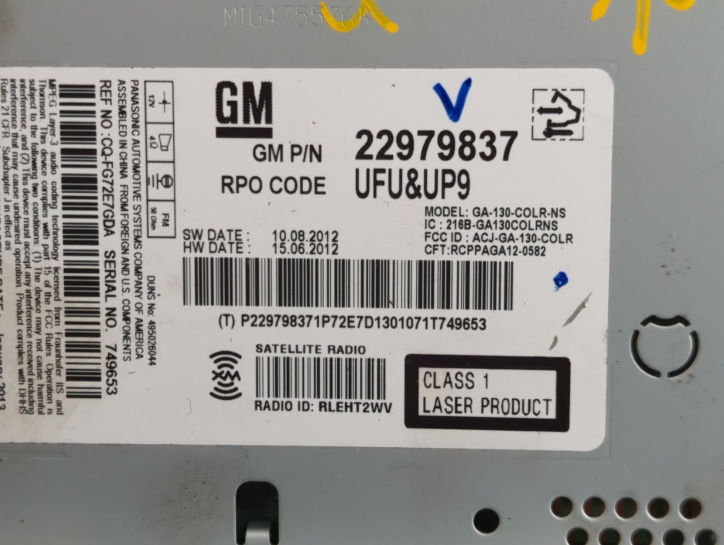 2013 Chevrolet Cruze Radio AM FM Cd Player Receiver Replacement P/N:22979837 Fits OEM Used Auto Parts - Oemusedautoparts1.co