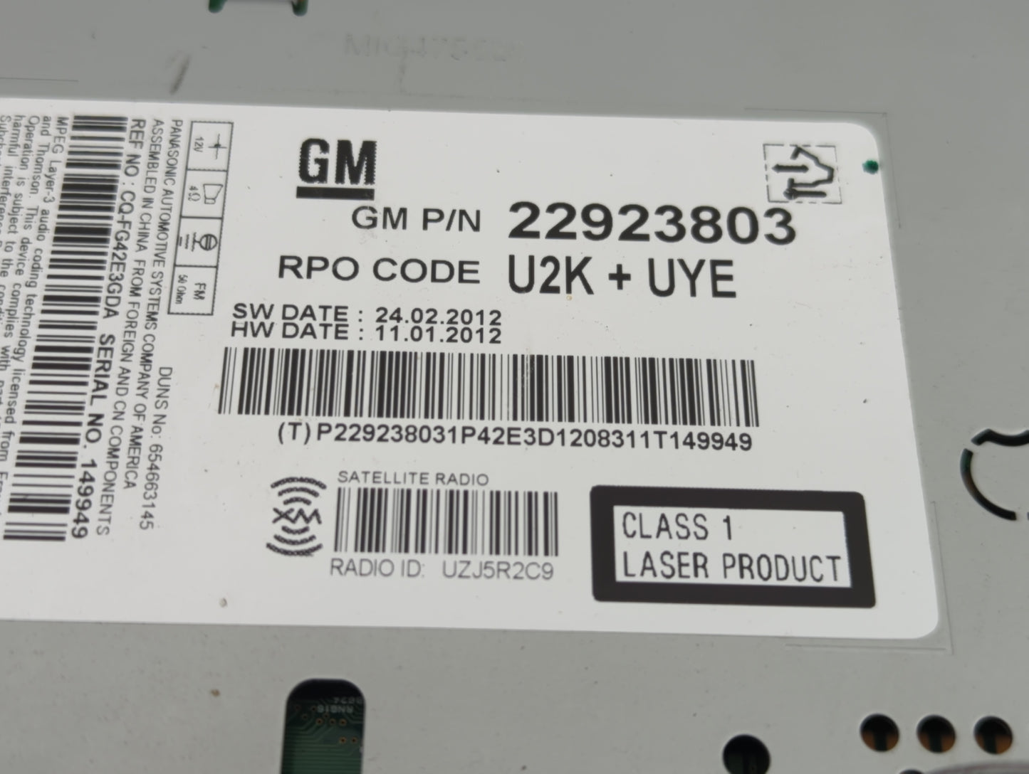 2013-2016 Chevrolet Cruze Radio AM FM Cd Player Receiver Replacement P/N:22923803 Fits Fits 2013 2014 2015 2016 OEM Used Aut