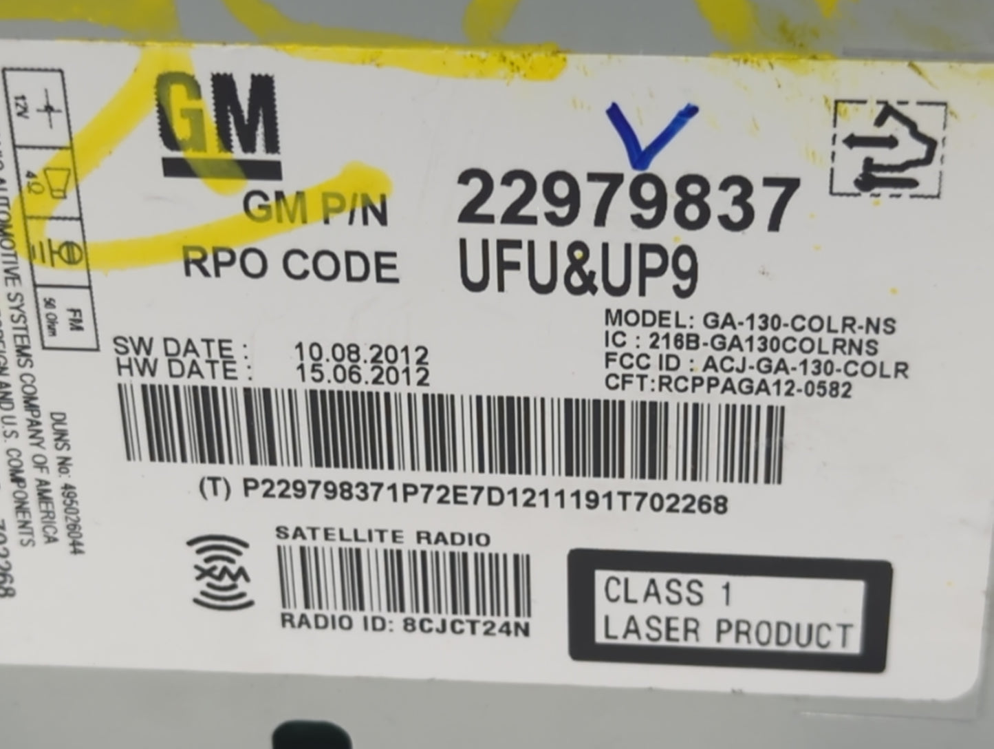 2013 Chevrolet Cruze Radio AM FM Cd Player Receiver Replacement P/N:22979837 Fits OEM Used Auto Parts - Oemusedautoparts1.co