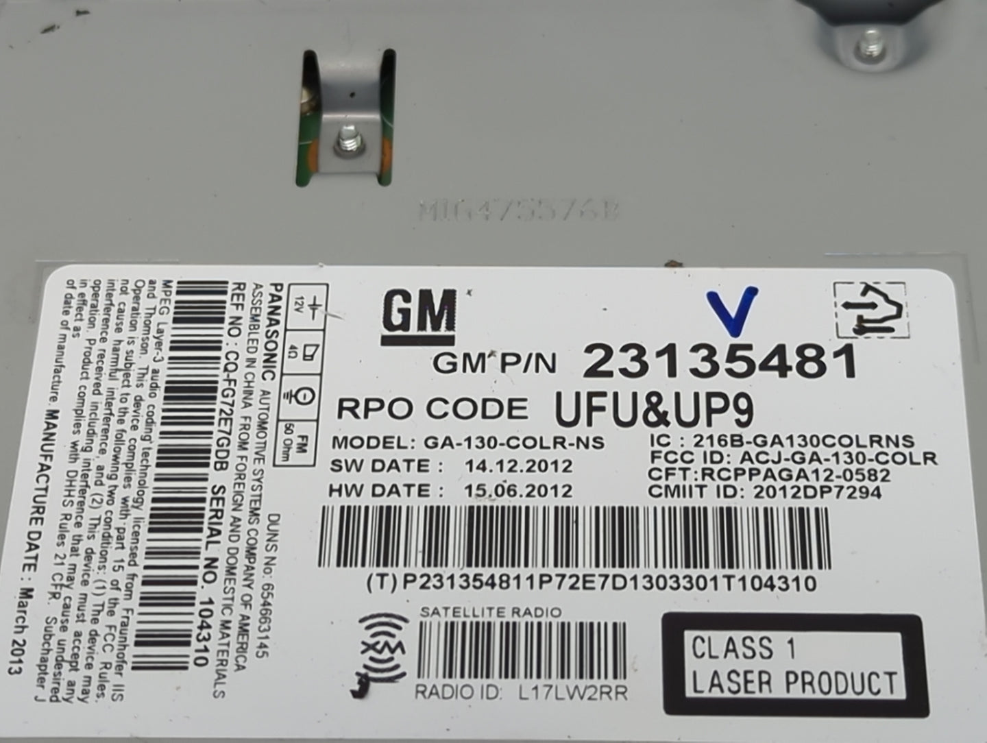 2013 Chevrolet Cruze Radio AM FM Cd Player Receiver Replacement P/N:23135481 Fits OEM Used Auto Parts - Oemusedautoparts1.co