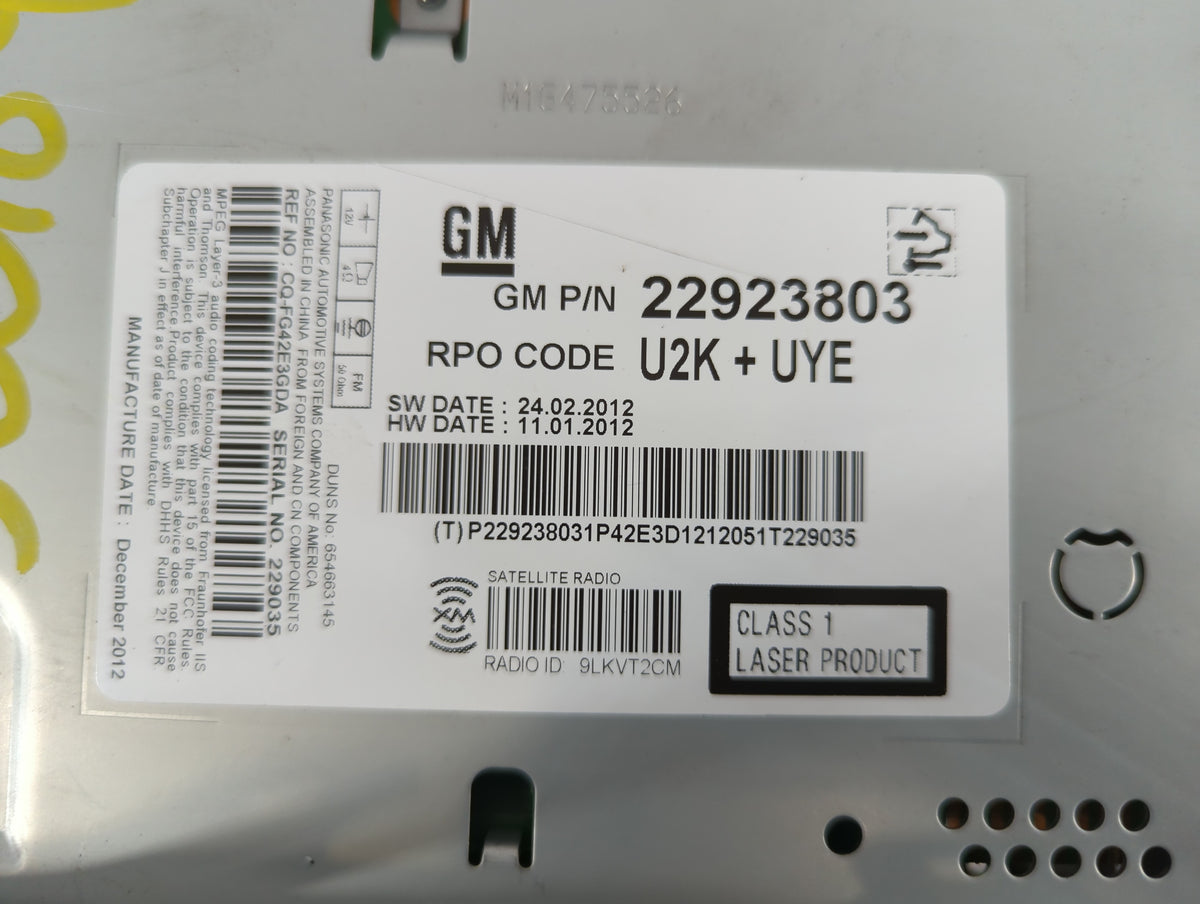 2013-2013 Chevrolet Cruze Am Fm Cd Player Radio Receiver 737973 - Oemusedautoparts1.com