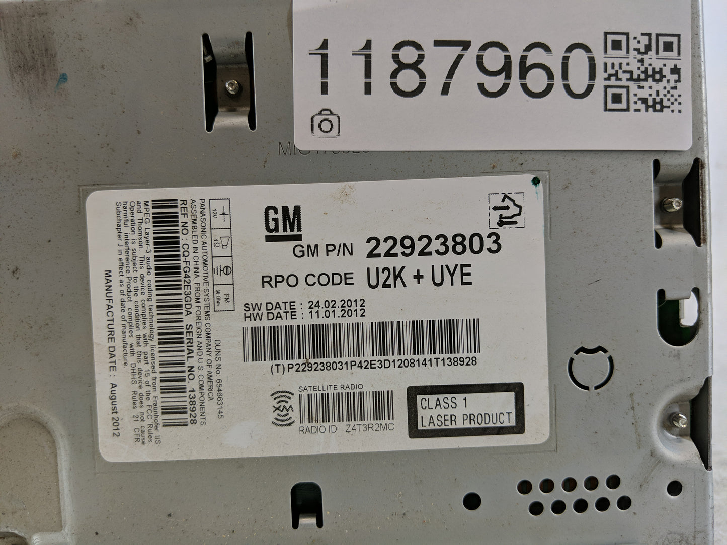 2013-2015 Chevrolet Equinox Radio AM FM Cd Player Receiver Replacement P/N:22923803 Fits Fits 2013 2014 2015 2016 OEM Used A