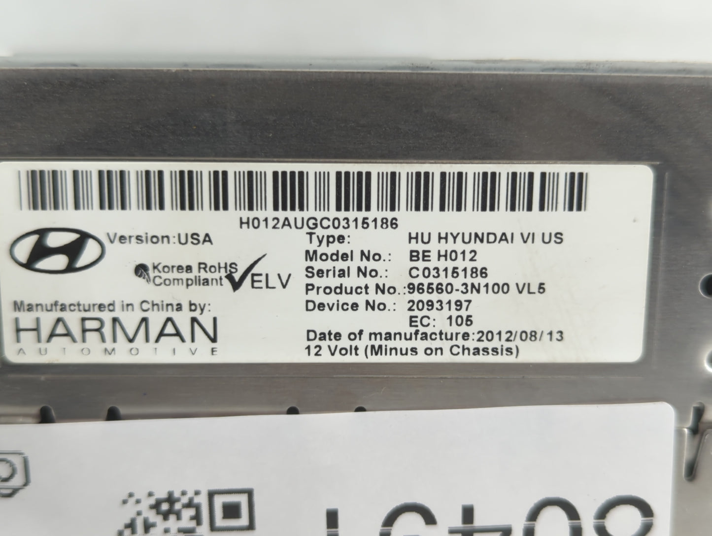 2013 Chevrolet Equinox Radio AM FM Cd Player Receiver Replacement P/N:96560-3N100 BE H012 Fits OEM Used Auto Parts - Oemused