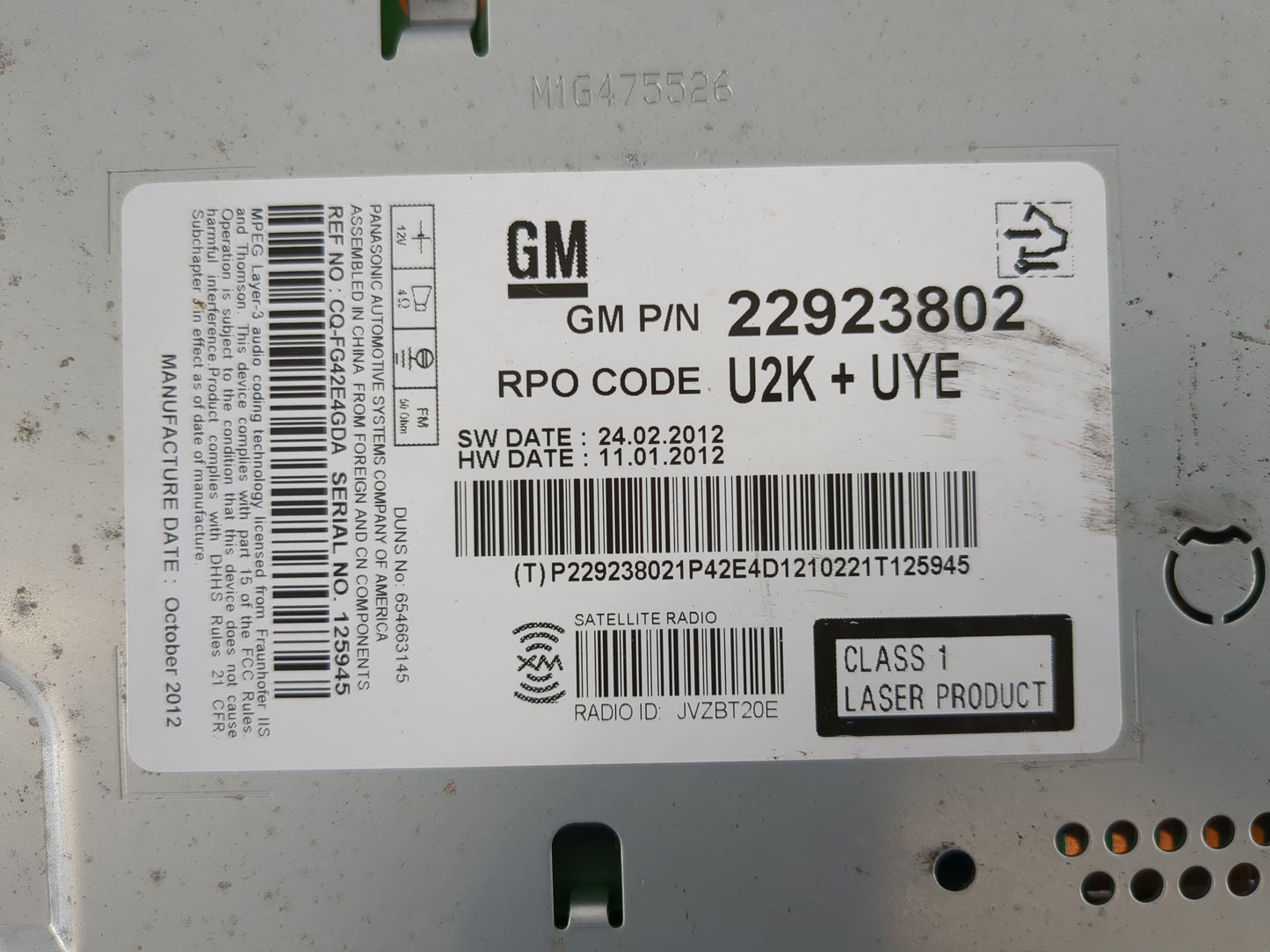 2013 Chevrolet Malibu Radio AM FM Cd Player Receiver Replacement P/N:22923802 Fits OEM Used Auto Parts - Oemusedautoparts1.c
