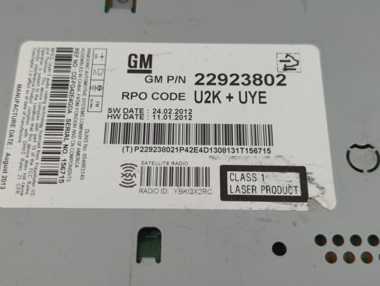 2013 Chevrolet Malibu Radio AM FM Cd Player Receiver Replacement P/N:22923802 Fits OEM Used Auto Parts - Oemusedautoparts1.c