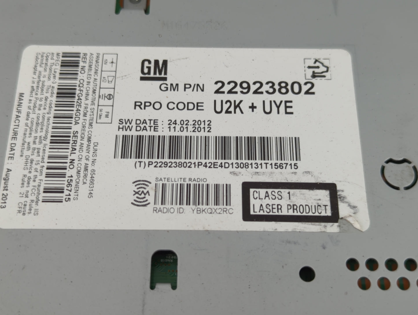 2013 Chevrolet Malibu Radio AM FM Cd Player Receiver Replacement P/N:22923802 Fits OEM Used Auto Parts - Oemusedautoparts1.c