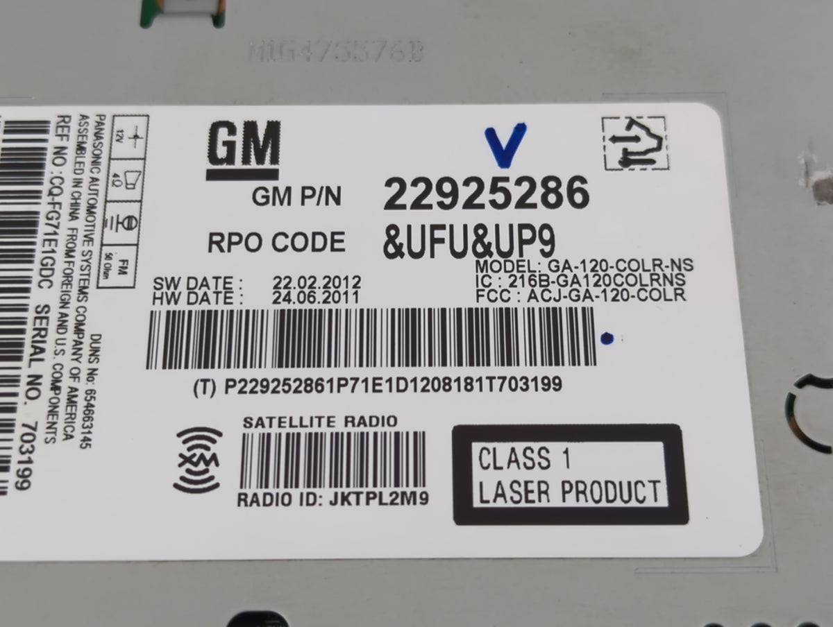 2013 Chevrolet Malibu Radio AM FM Cd Player Receiver Replacement P/N:22925286 Fits OEM Used Auto Parts - Oemusedautoparts1.c