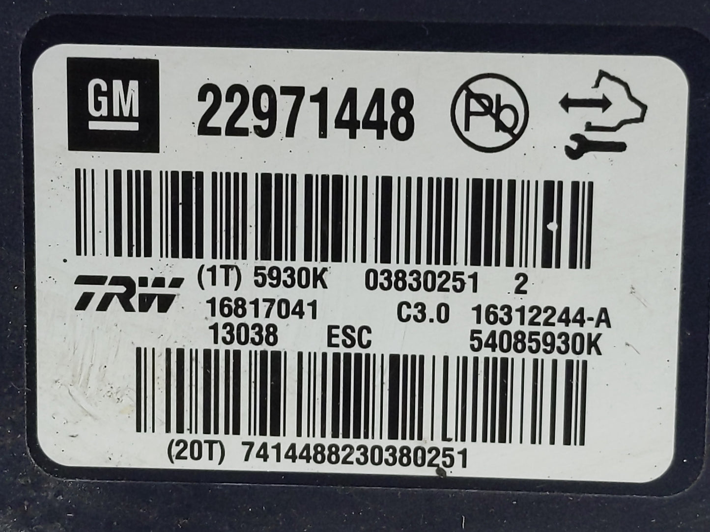 2013-2016 Chevrolet Malibu ABS Pump Control Module Replacement P/N:22971448 Fits Fits 2012 2013 2014 2015 2016 OEM Used Auto