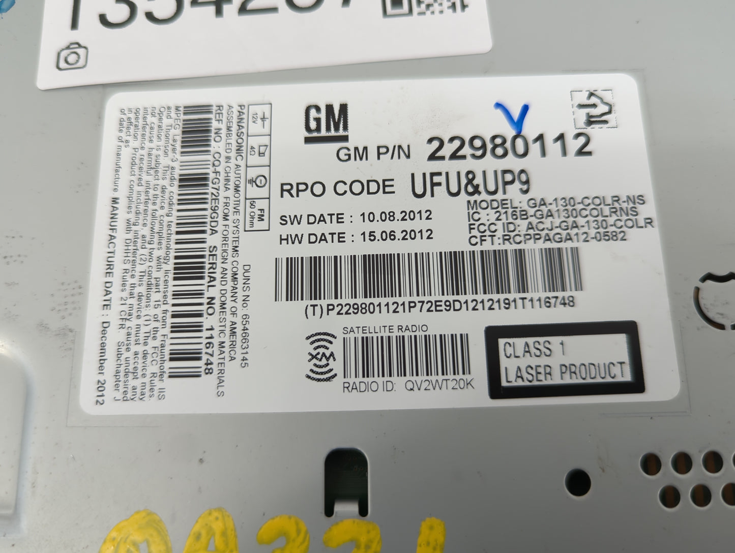 2013 Chevrolet Malibu Radio AM FM Cd Player Receiver Replacement P/N:22980112 Fits OEM Used Auto Parts - Oemusedautoparts1.c