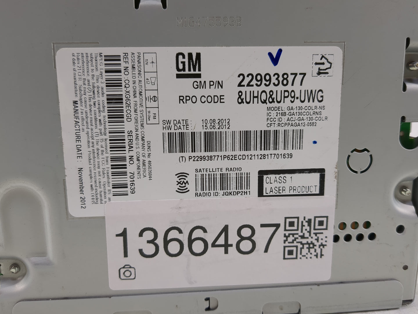 2013 Chevrolet Malibu Radio AM FM Cd Player Receiver Replacement P/N:22993877 Fits OEM Used Auto Parts - Oemusedautoparts1.c