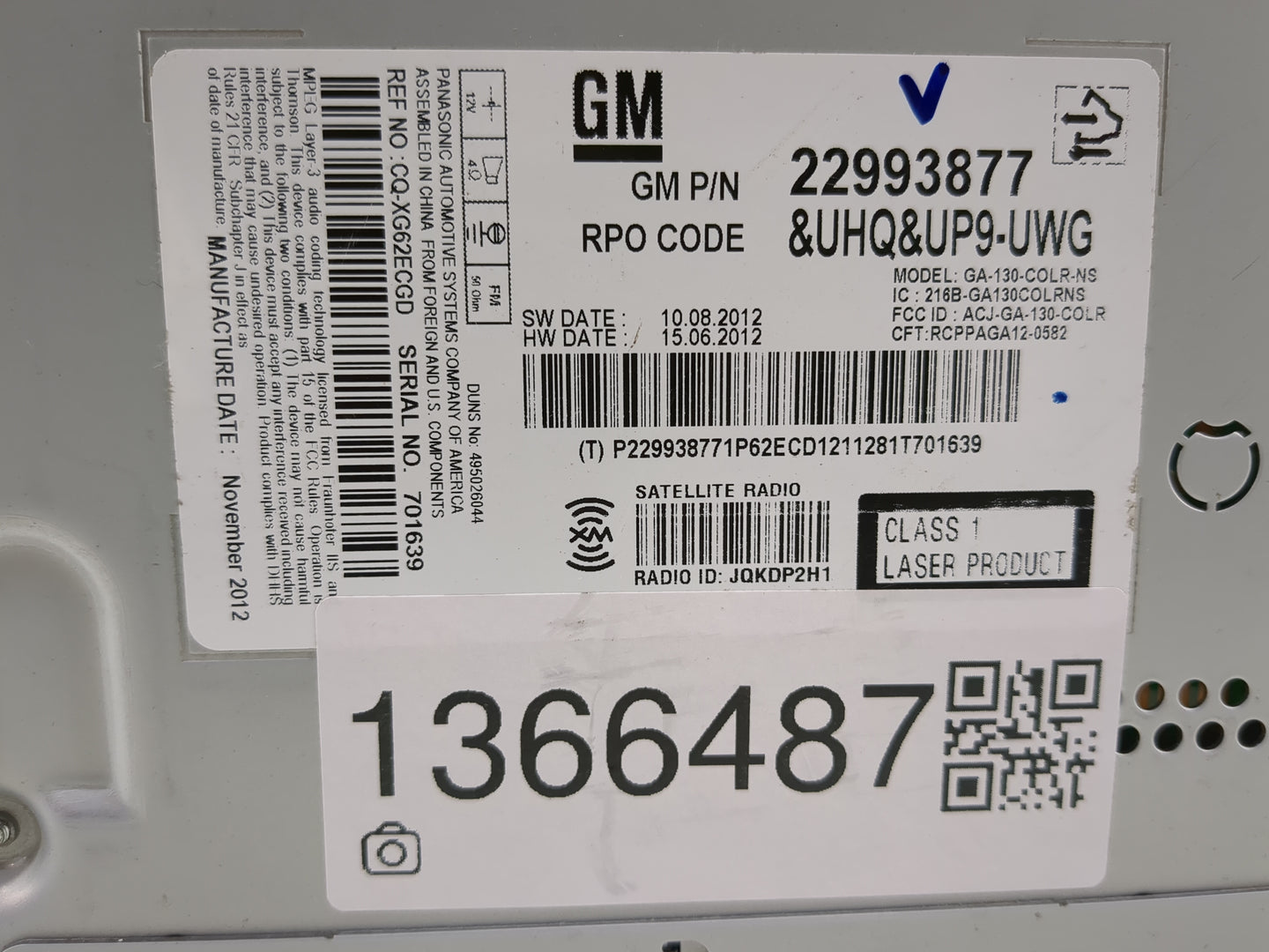 2013 Chevrolet Malibu Radio AM FM Cd Player Receiver Replacement P/N:22993877 Fits OEM Used Auto Parts - Oemusedautoparts1.c