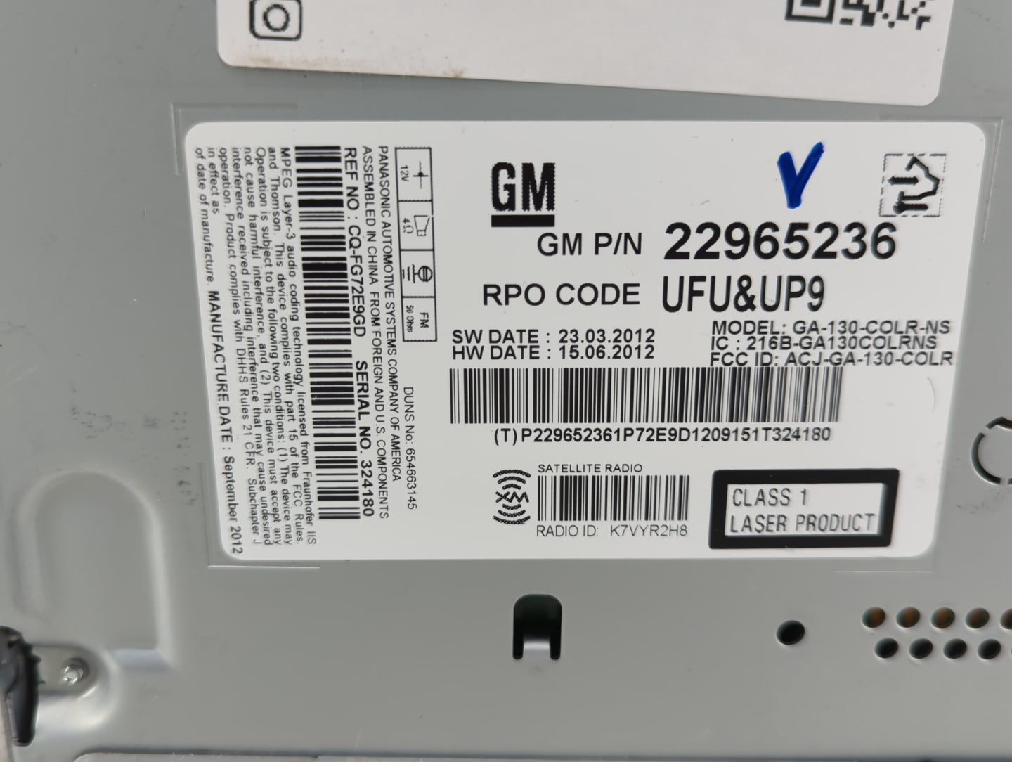 2013 Chevrolet Malibu Radio AM FM Cd Player Receiver Replacement P/N:22965236 Fits OEM Used Auto Parts - Oemusedautoparts1.c