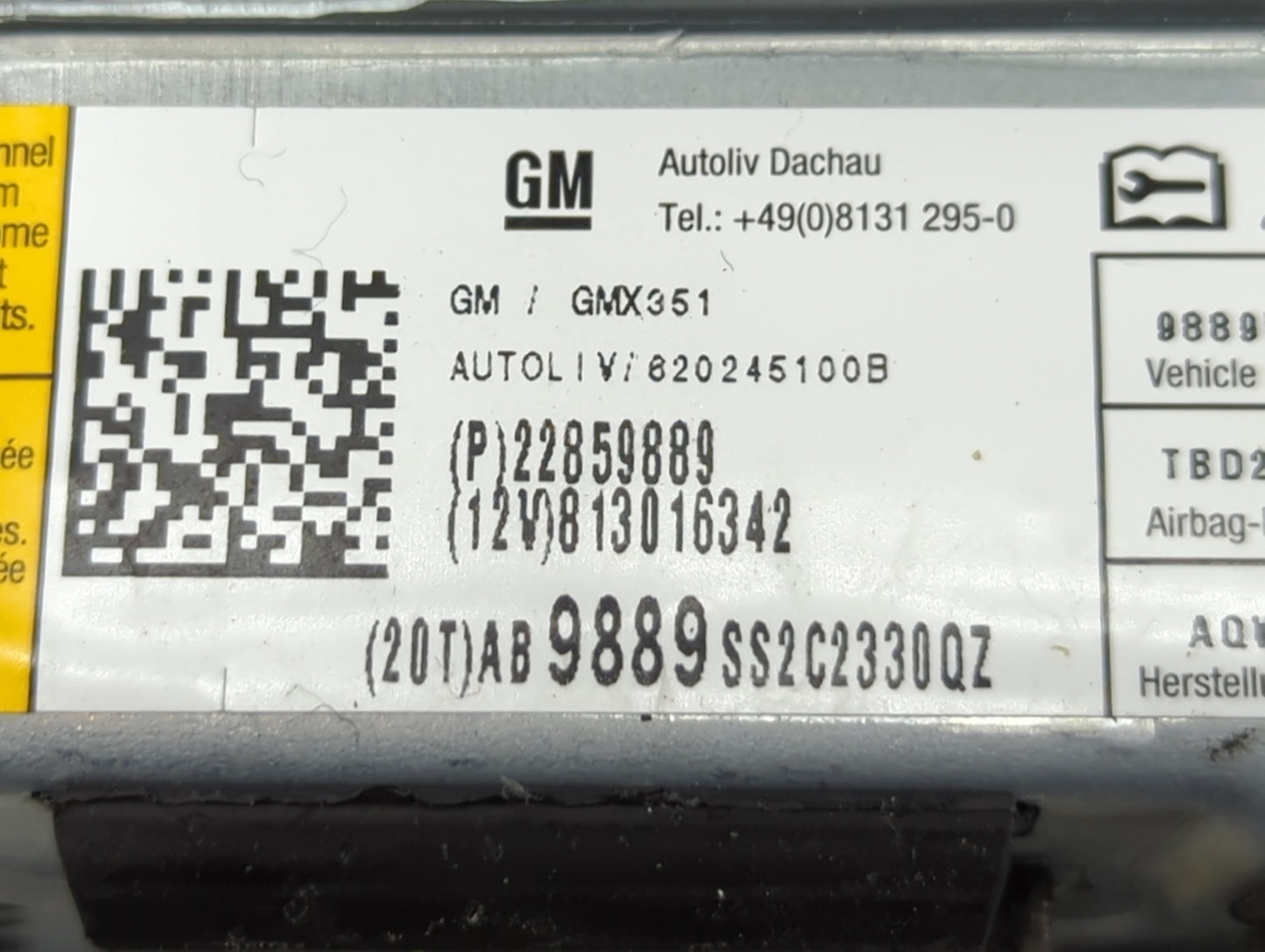 2013-2016 Chevrolet Malibu Air Bag Driver Left Steering Wheel Mounted P/N:22859889 Fits Fits 2013 2014 2015 2016 OEM Used Au