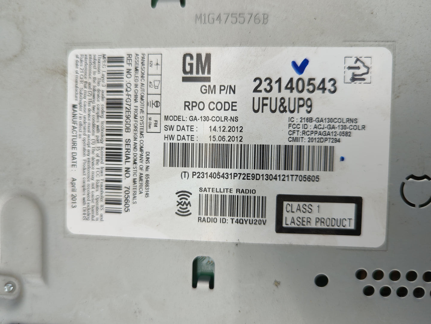 2013 Chevrolet Malibu Radio AM FM Cd Player Receiver Replacement P/N:23140543 GA-130-COLR-NS, CQ-FG72E9GDB Fits OEM Used Aut