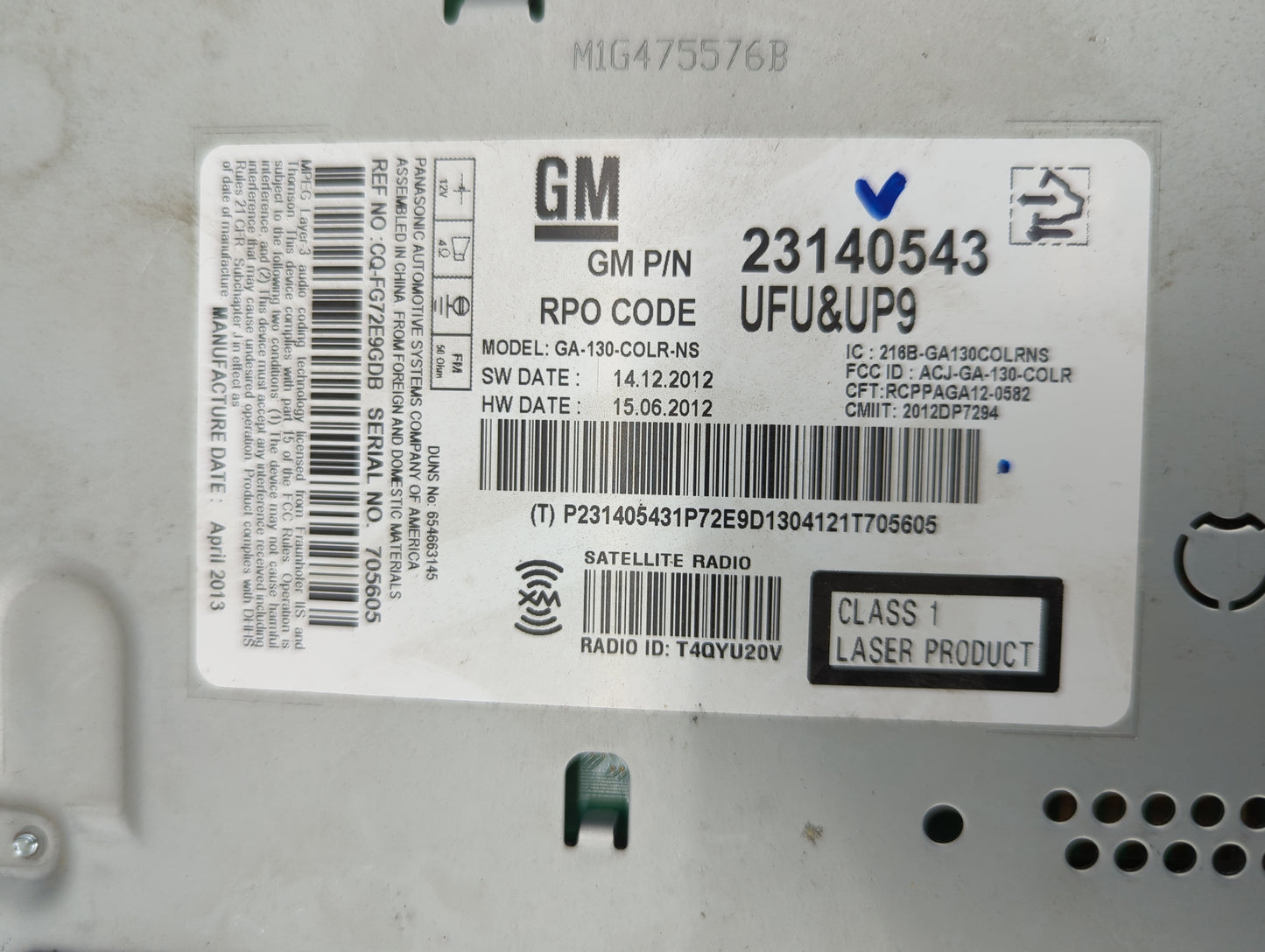 2013 Chevrolet Malibu Radio AM FM Cd Player Receiver Replacement P/N:23140543 GA-130-COLR-NS, CQ-FG72E9GDB Fits OEM Used Aut
