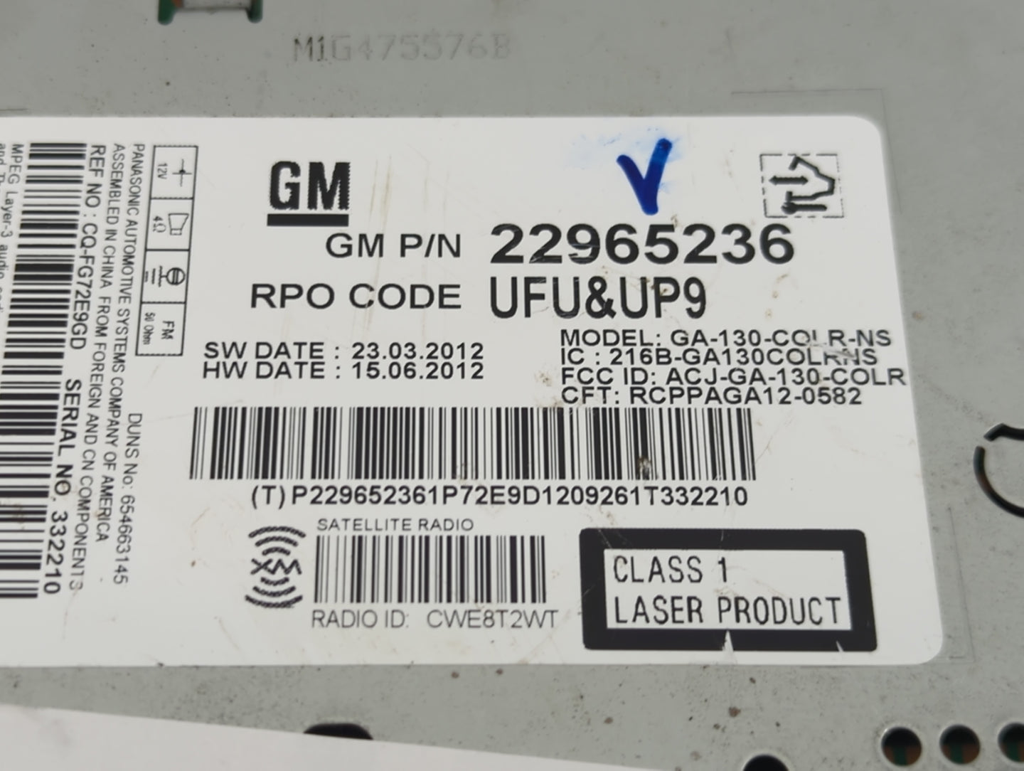 2013 Chevrolet Malibu Radio AM FM Cd Player Receiver Replacement P/N:22965236 CQ-FG72E9GD, GA-130-COLR-NS, 216B-GA130COLRNS 