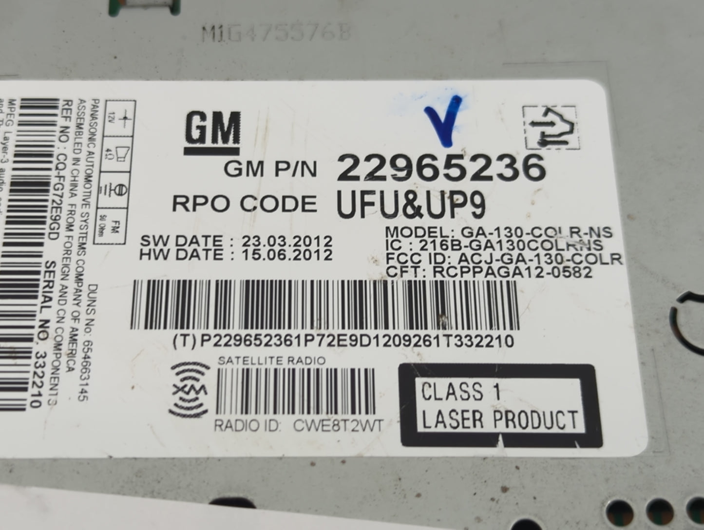 2013 Chevrolet Malibu Radio AM FM Cd Player Receiver Replacement P/N:22965236 CQ-FG72E9GD, GA-130-COLR-NS, 216B-GA130COLRNS 