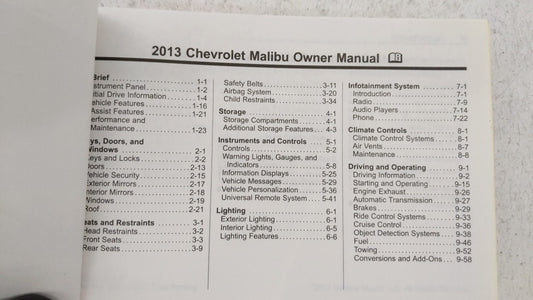 2013 Chevrolet Malibu Owners Manual Book Guide OEM Used Auto Parts