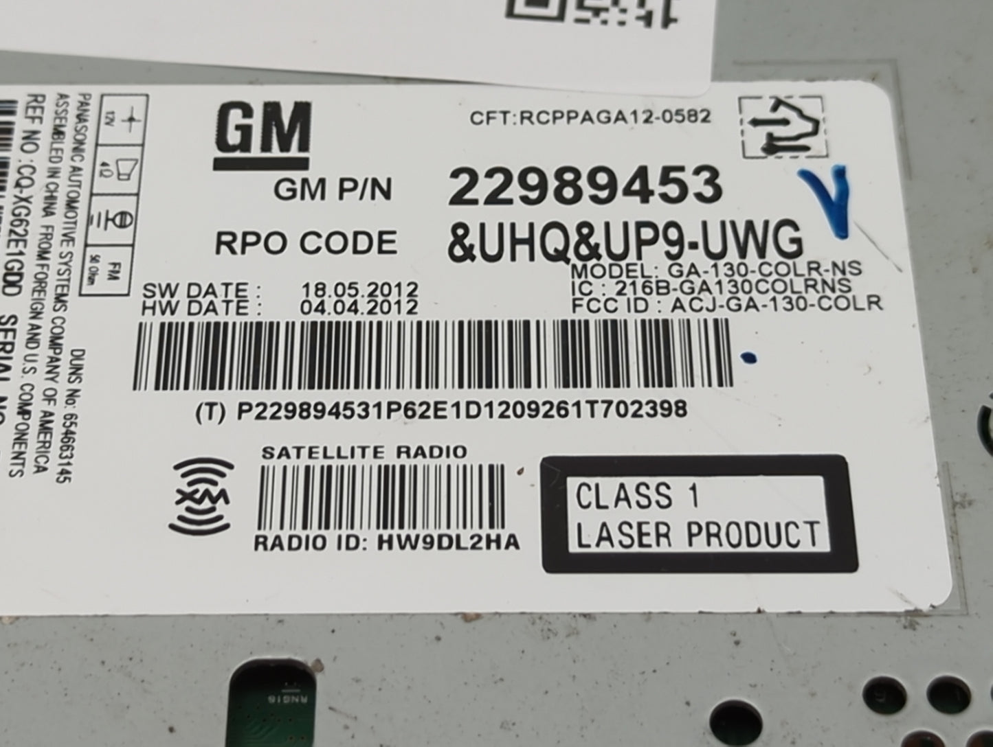 2013 Chevrolet Malibu Radio AM FM Cd Player Receiver Replacement P/N:22989453 CQ-XG62E1GDD, GA-130-COLR-NS, 216B-GA130COLRNS