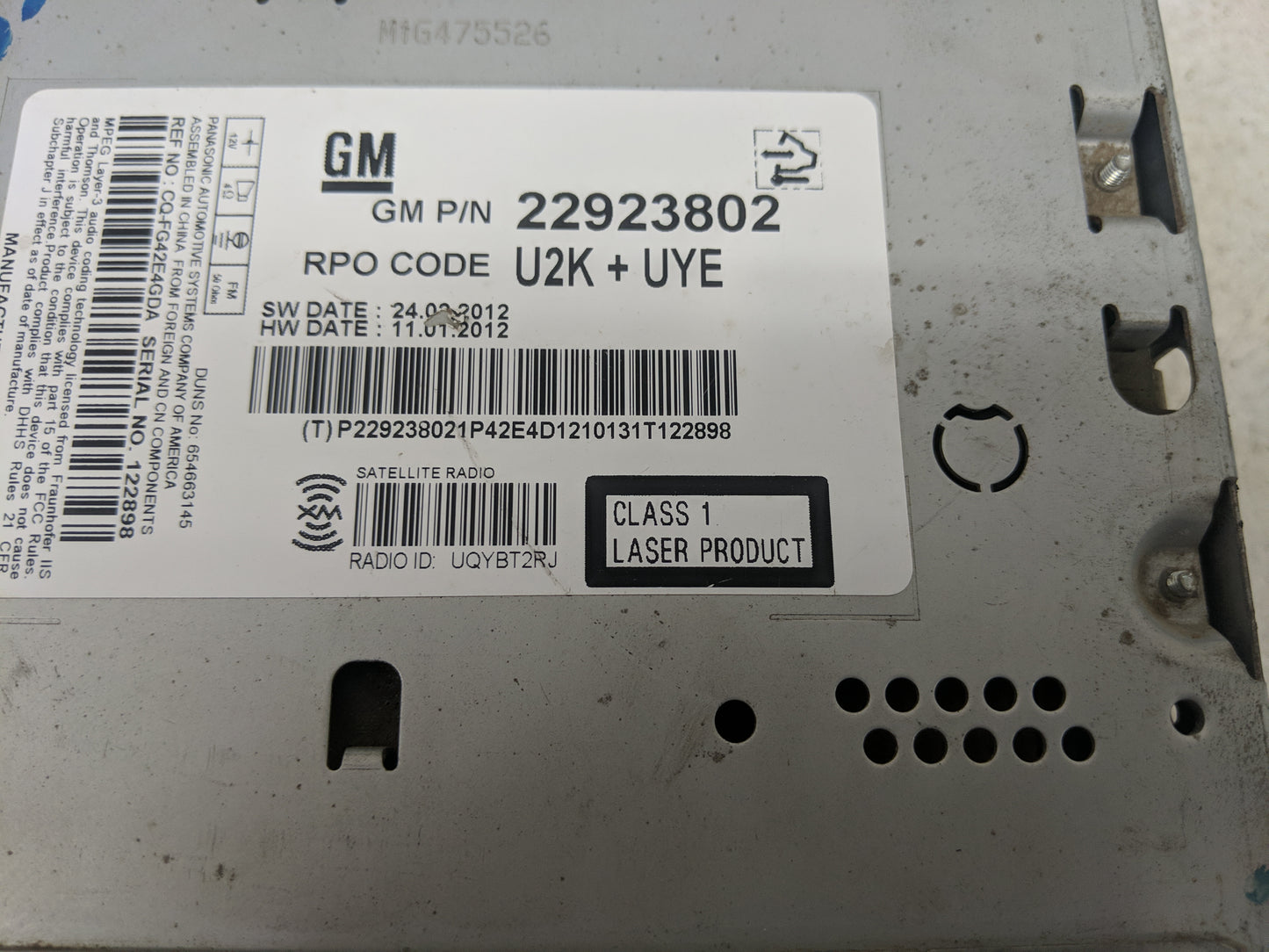 2013 Chevrolet Malibu Radio AM FM Cd Player Receiver Replacement P/N:22923802 Fits OEM Used Auto Parts - Oemusedautoparts1.c